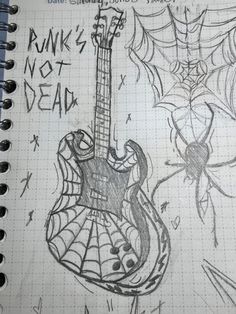 a drawing of a guitar and spider web