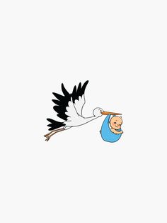 "Stork and Baby" Sticker by MarketingDNA | Redbubble Stork Sketch, Stork Painting Art, Stork Drawing, Stork Cartoon, Stork Bird Aesthetic, Stork Clipart, Baby Sticker, Baby Stickers