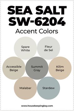 the color scheme for sea salt sw - 6304 accent colors is shown in different shades