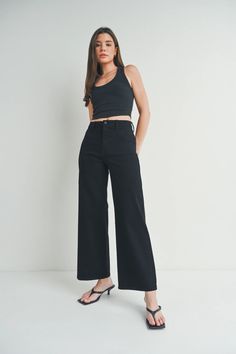 Trousers have taken over. This Tik Tok trending black high-waisted trouser is made with a thick fabric that molds to your body with a relaxed fit through the knee and a wide open leg. Details Rise 11” ; Inseam 27" 98% Cotton, 2% Spandex Made in USA Style no. BP440J Model is 5’9’’ and wearing a size 26 Machine wash cold Black Wide Leg Trousers, Just Black, Denim Branding, Thick Fabric, High Waisted Trousers, Light Denim, Dark Denim, Quality Clothing, Trousers Women