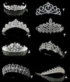 various tiaras and crowns are shown in black