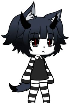 an anime character with black and white stripes on her body, red eyes and cat ears