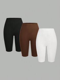 3pcs/Set Women's Casual Simple High Waist 5th Shorts Tight Leggings, Suitable For Summer Multicolor Casual   Knitted Fabric Plain Biker Shorts Slight Stretch  Women Clothing, size features are:Bust: ,Length: ,Sleeve Length: Legging Court, Cycling Pants, Slim Fit Shorts, Short Leggings, Inspiration Mode, Kids Beachwear, Biker Shorts, Tight Leggings, Cropped Leggings