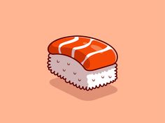 a piece of sushi on a pink background