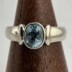 Vintage Topaz Sterling Silver Solitaire Ring, UK Size K, US Size 5 1/4, EU Size 49 1/2, Stamped 925, Front Max Width 7.2mm, Weight 2.69 Grams, Lovely Condition Oval Blue Topaz Ring Stamped 925, Classic Blue Topaz Ring Stamped 925, Solitaire Ring, Rings Statement, Sterling Silber, Statement Rings, Topaz, Beauty Book, Jewelry Rings