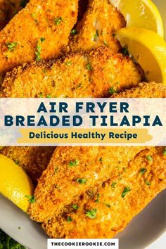 air fryer breaded tilapa with lemon wedges