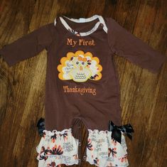 Nightwill Baby Boy Or Baby Girl My First Thanksgiving Hooded Romper Jumpsuit Bodysuit Newborn Turkey Outfit Nwot Washed With Dreft But Never Worn. I Had It Professionally Embroidered For Thanksgiving But My Newborn Is Too Small To Fit It. Accepting Reasonable Offers Jumpsuit Outfit Casual, My First Thanksgiving, Turkey Print, Pumpkin Turkey, Fit Outfits, Thanksgiving Clothes, Ruffle Outfit, Thanksgiving Baby, Romper Bodysuit