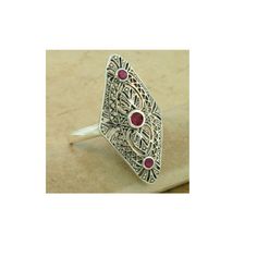 Vintage Estate Three Stone Natural Ruby Filigree Ring. 925 Solid Sterling Silver. The Top Of The Ring Measures 1 1/8 Inches In Length. Set With 3 Natural Ruby Stones. Stamped 925. Excellent Condition/Like New. Sterling Silver Ruby Ring For Anniversary, Elegant Ruby Ring Stamped 925, Sterling Silver Hallmarked Filigree Ring, Ruby Stone, Filigree Ring, Multi Stone Ring, Natural Ruby, Vintage Ring, Multi Stone