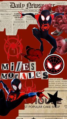 an image of a spider man collaged with other images and words on it