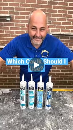 a man standing in front of a table filled with glue bottles and an ad for which call should i use it?