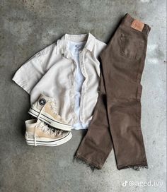 Mens Trendy Outfits, Street Style Outfits Men, Mens Casual Dress Outfits, Brown Pants, Mens Casual Dress