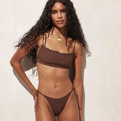 Smocked Squareneck Bikini Top And Matching Smocked String Bikini Bottom Both In Brown Chocolate Fudge Color. Brand New. Never Worn Or Even Tried On. This Is A Size Xxl, Not Xl. I Don't Know Why Poshmark Won't Let Me Select Xxl. Both The Top And Bottom Are A J. Crew Xxl Fitted Bandeau Smocked Top For Beach, Stretch Smocked Top With Ruched Detail For Beach, Beach Season Smocked Top, Brown Fitted Smocked Summer Top, Brown Smocked Top For Summer, Beach Season Smocked Bodice Top, Fitted Beachwear Swimwear With Smocked Bodice, Fitted Smocked Bodice Swimwear For Beach, Fitted Swimwear With Smocked Bodice For Beach