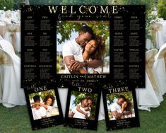 a wedding welcome card with three photos and the words,'we come from you to me '