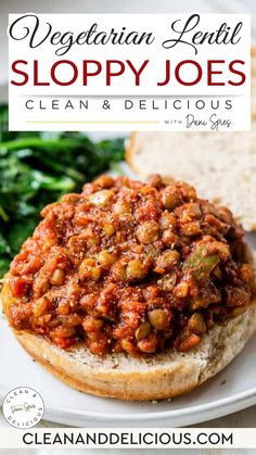 vegetarian lentil sloppy joes on a plate with bread