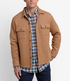 From Southern Tide&#x2C; this jacket features:Spread collarLong sleevesDual oversized chest pockets with button closureButton-front closureSkipjack woven flag labelBack yoke quiltingCotton/polyesterMachine washImported. Classic Cotton Quilted Jacket For Fall, Casual Brown Outerwear With Buttoned Pockets, Brown Button-up Outerwear With Buttoned Pockets, Brown Collared Utility Jacket With Buttoned Pockets, Brown Long Sleeve Utility Jacket With Snap Buttons, Brown Shacket With Lapel Collar And Buttoned Pockets, Brown Long Sleeve Outerwear With Flap Pockets, Casual Winter Shacket With Spread Collar, Casual Wool Outerwear With Buttoned Pockets