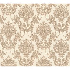 a beige and white wallpaper with an ornate design