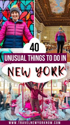 the new york city skyline is shown in this collage with text that reads 40 unusual things to do in new york