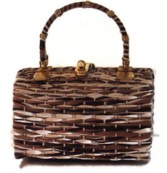 "Vintage Variegated Brown And Creme Straw Bag/Handbag/Purse With Gold Detailing A darling summer bag that is perfect for any day or evening occasion. Pontava Weave made in Hong Kong, this rigid straw bag is weaved in colors of beige,brown and creme. It has two rigid swing handles each accented with five gold tone rings. Gold tone toggle closure. It measures 7-1/2\" wide x 5\" tall x 4\" deep. Lemon yellow vinyl lining with a side zippered compartment. Marked \"Pontava Weave/Made Especially For J Retro Accessories, Black Bead Necklace, Summer Bag, Rings Gold, Vintage Vogue, Lemon Yellow, Beige Brown, Rose Gold Earrings, Handbag Purse