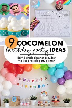 a birthday party with balloons, cupcakes and decorations