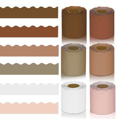 several rolls of paper with different colors on them