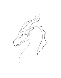 a line drawing of a horse's head with long mane and tail, viewed from the side