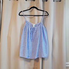 Beautiful Striped Blue Tank With Bow Size L Never Worn Linen Material H&m Blue Summer Tops, H&m Blue Tops For Summer, Linen Material, Striped Tank Top, Striped Tank, Blue Stripes, Blue White, Color Blue, H&m