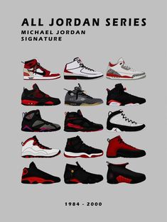 all jordan shoes are shown in this poster