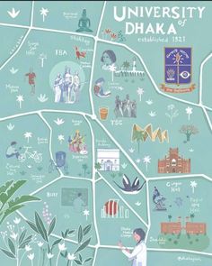 an illustrated map of the university of dhakra