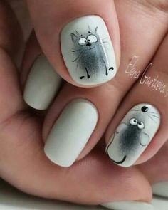 Cat Nail Art Designs, Nails Animals, Cat Nail Art, Beach Nail, Cat Nail, Animal Nail Art, Animal Nails, Nail Art Designs Videos