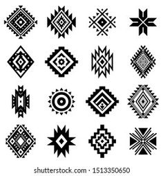 a collection of black and white geometric designs, all in different styles on a white background