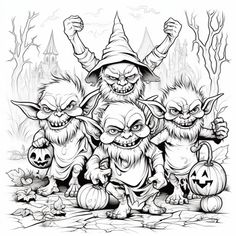 Creepy Coloring Pages For Grown Ups, Pumpkins Spice, Witch Coloring Pages, Adult Coloring Books Printables, Coloring Page For Adults, Halloween Coloring Book, Watercolor Paintings For Beginners, Coloring Book For Adults, Halloween Coloring Pages