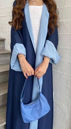 Blue Long Frock, Hijabi Dubai, Summer Abaya, Dress Islamic, Mode Kimono, Smart Dressing, Modesty Outfits