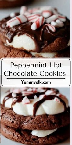 peppermint hot chocolate cookies with marshmallows in the middle and on top