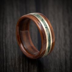 Solid Wood Ring with Cash and Brass Inlays Mens Wedding Bands Wood, Unique Mens Wedding Bands, Nature Rings, Male Rings, Wooden Wedding Bands, Men's Wedding Rings, Metal Ideas, Band Ideas, Wooden Wedding Ring