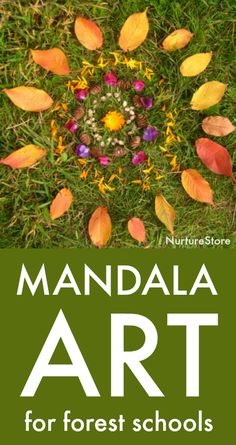 the words, mandala art for forest schools