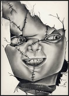 Chucky Chucky Drawing, Afro Tattoo, Chucky Tattoo, Horror Movie Tattoos, Horror Tattoos, Scary Drawings, Horror Drawing, Movie Tattoo, Doll Drawing