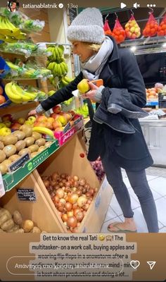 the woman is shopping for fruits and vegetables