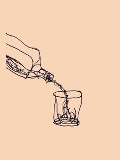 a drawing of a hand pouring something into a glass with the tip of a wire