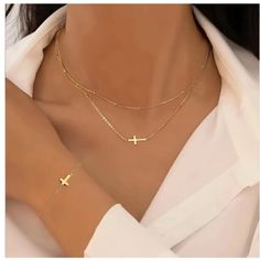 3pcs Elegant Minimalist Jewelry Set - Vintage Cross Necklace And Dainty Bracelet Combination For Women - Simple, Delicate, And Timeless Accessories Vintage Cross Necklace, Cross Jewelry Necklace, Dainty Bracelet, Necklace And Bracelet, Dainty Bracelets, Timeless Accessories, Bracelet For Women, Necklace Sizes, Set Vintage