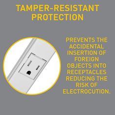 a white electrical outlet with the words tamper - resistant protection