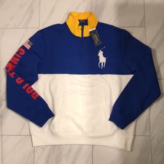 Men’s Polo Ralph Lauren Pullover Sweatshirt Price Is Firm At $130. 10% Off All Items In Bundle. Color: Blue/White/Red/Yellow Condition: 10/10 New W Tags White Long Sleeve Cotton Polo Sweater, Blue And Yellow Outfit Men, Blue Half-zip Sweater, White Half-zip Cotton Top, White Half-zip Top For Streetwear, White Cotton Half-zip Top, Blue Cotton Half-zip Sweatshirt, Sporty White Long Sleeve Polo Sweater, Casual White Half-zip Top