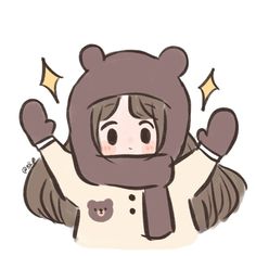 a drawing of a girl wearing a bear costume with her hands up in the air