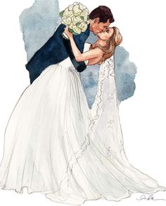 an image of a bride and groom kissing in front of a watercolor painting on the phone