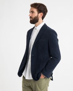 Moleskin Dover Blazer. Notched Lapel, buttoned cuffs, chest pockets, two patch pockets, partially lined. 100% cotton; sleeve lining: 50% cotton, 50% cupro. Comes in a black, grey, and navy colour way. Comes in Navy and black. $178.00 BAW15001 Navy Wool Blazer With Pressed Crease, Navy Wool Blazer With Buttons, Tailored Navy Outerwear With Double-breasted Button, Navy Double-breasted Wool Blazer, Premium Navy Double-breasted Blazer