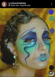 Fish Scale Face Paint, Angler Fish Makeup, Peacock Inspired Makeup, Mermaid Drag Makeup, Fish Inspired Makeup, Ocean Makeup Looks, Peacock Makeup, 20s Makeup, Drag Inspiration