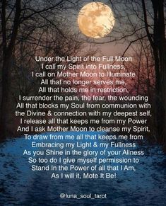 a poem written in front of a full moon with trees and snow on the ground