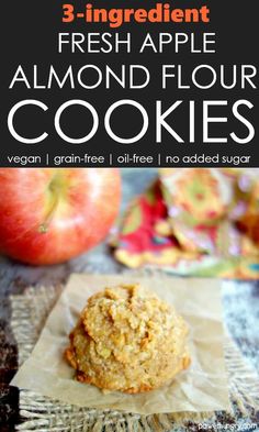 three ingredient fresh apple almond flour cookies on a table with an apple in the background