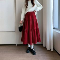 Shipping: Worldwide Express Shipping AvailableDelivery time: 7-15Days Fast ShippingReturns: Fast refund, 100% Money Back Guarantee. Long Red Skirt Outfit, Black Corduroy Skirt, Red Long Skirt, Cottagecore Clothes, Umbrella Skirt, Y2k Dresses, Red Skirt, Empire Dress, Long Skirts