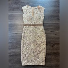 Jovani Nwt $660 Size 6 Cream & Gold Embellished Lace Dress With Beading New With Tags, Originally $660 From Newman Marcus. Has Built In Padding. Very Flattering. Beige Party Dress With Pearl Embroidery, Elegant Beige Dress With Pearl Embroidery, Fitted Beige Sequin Dress, Elegant Beige Sequin Dress, Formal Beige Sequined Dress, Beige Sequin Dress For Gala, Formal Beige Dress With Sequins, Embellished Beige Evening Dress For Formal Occasions, Beige Embellished Evening Dress For Formal Occasions