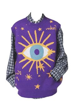 Eye & Stars Knitted Weirdcore Unisex Vest Aesthetic Vest, Stars Aesthetic, Eye Print, Seeing Eye, All Seeing Eye, Knitted Vest, Pretty Clothes, Goth Outfits, Fashion Aesthetic